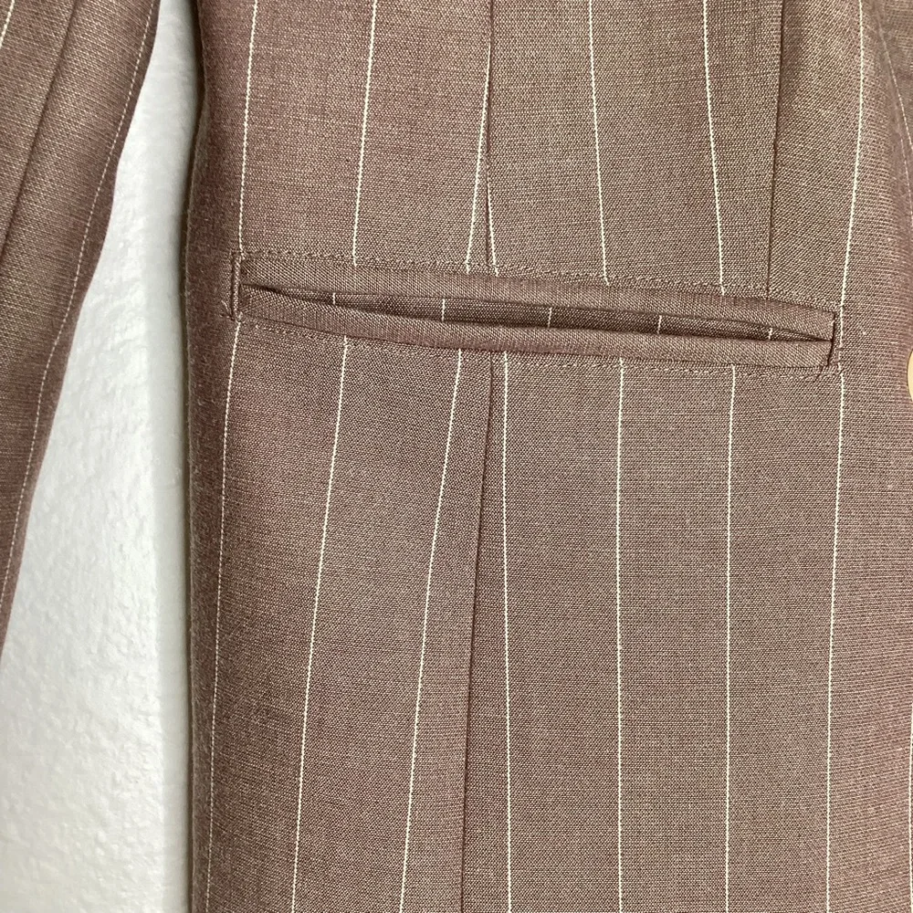 Anthropologie Brown Double Breasted Striped Blazer XXS - Picture 6 of 10